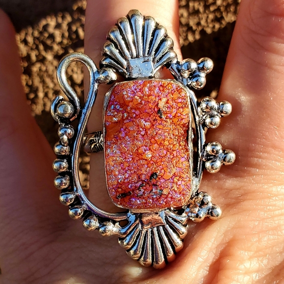 New Unique Titanium Druzy 925 Silver Ring. - Picture 9 of 16
